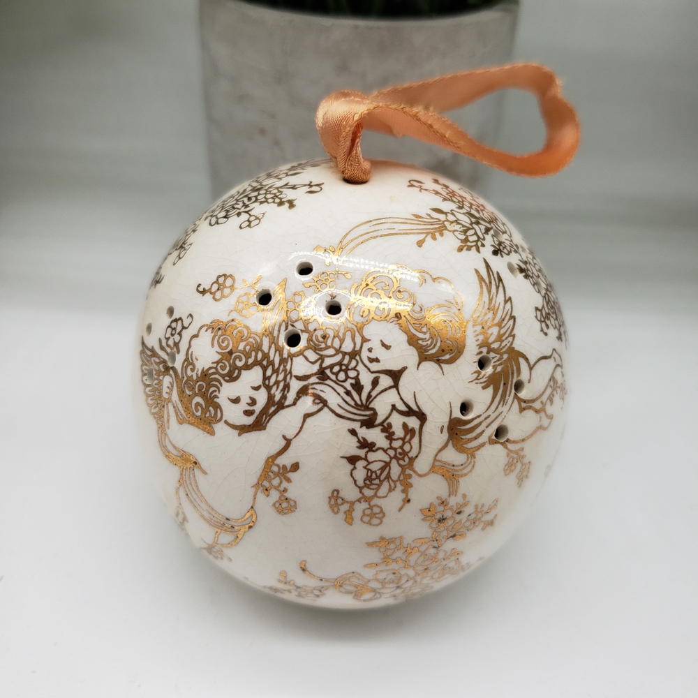 Gold Cherubs and Leaves on Cream Pomander Hanging Ornament by Andre Richard